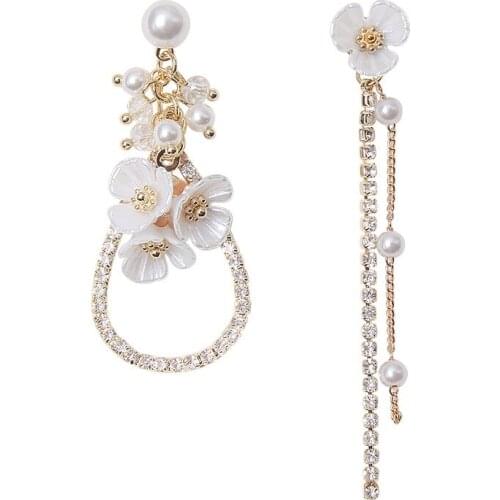 Fashion Sweet Shell Flower Tassels Earrings for Women Asymmetric Earring Jewelry Gifts