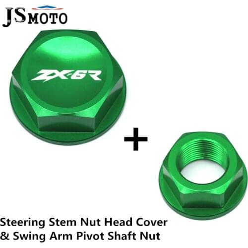 For Kawasaki ZX-6R ZX 6R zx6r 2005-2012 LOGO Motorcycle CNC Steering Stem Nut Head Screw Cover & Rear Wheel Axle Nut Screw Cap
