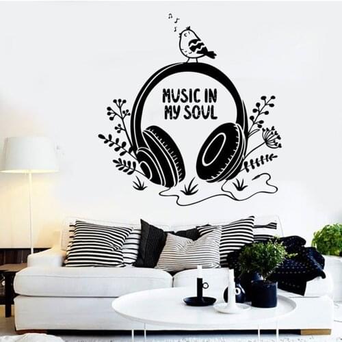 DIY Music Headphones Quote Music In My Soul Ethnic Abstract Modern Home Wallpaer on the wall in the bedroom wall sticker rb600