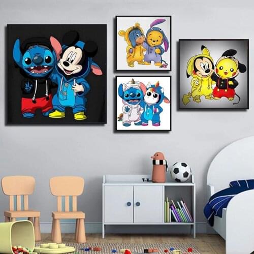 Disney Anime Mickey Stitch Winnie Diamond Painting Diamond Embroidery Full Mosaic Cross Stitch Kits Home Decor Wall Art Gift