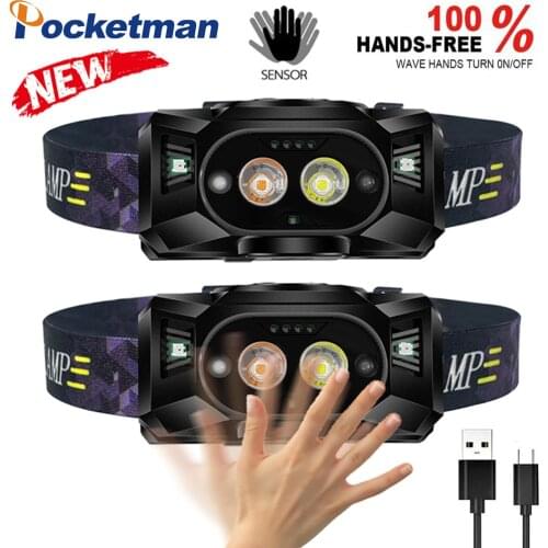 Super Bright Body Motion Sensor Head Lamp USB Rechargeable Headlight Outdoor Camping Night Fishing Headlamp Hunting Head Torch