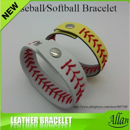 Custom cheap sports baseball softball wide leather bracelets for women