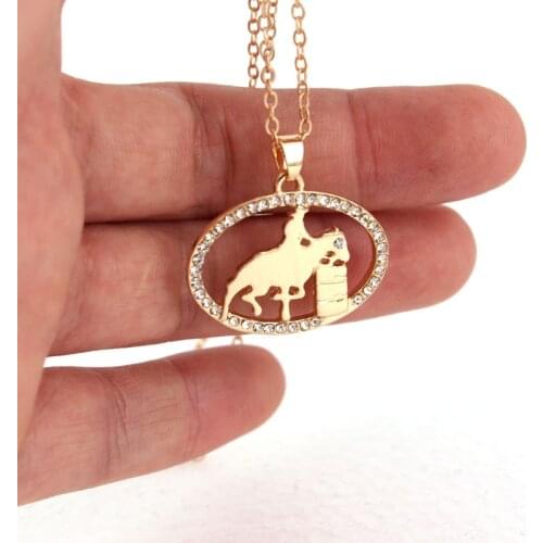 Hzew new Oval Girl ride horse pendant necklace Riding horse competition necklaces gift