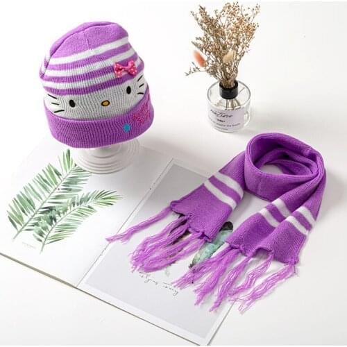 1-3 Years Baby Girl Hat Scarf Sets Cute Cartoon Infant Winter Warm Knitted Beanies Scarf Suit 2Pcs Toddler Girl Cap Scarf Set