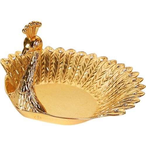 Luxury Metal Golden Peacock Fruit Plate Small Dish Nut Tray Table Decoration