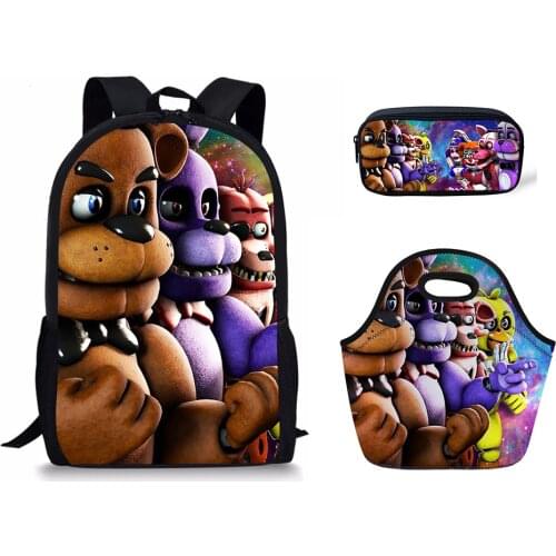 HALYUNASC Fashion 3PCs/Set Kids School Backpack Five Nights at Freddys Pattern School Bags Cartoon Students Camping Bags Set