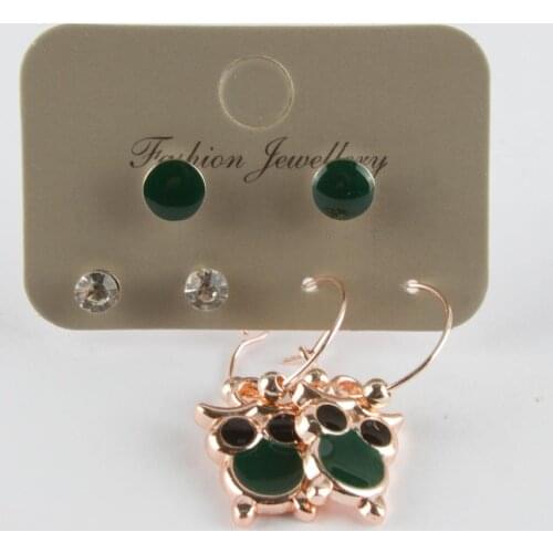 6'lı Owl Figured Cabochons Ring Earrings