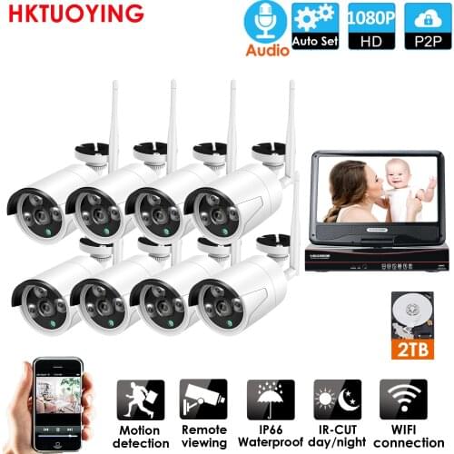 8CH AudioWireless nvr recorder Network 10.1"LCD Monitor NVR Recorder Wifi Kit 1080P HD audio Inputs 2.0MP Security cctv Camera