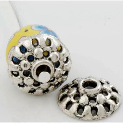 80Pcs L1062 11x11mm Tibetan Silver Dots Bali Style Design Bead Cap Jewelry Findings Components LZsilver