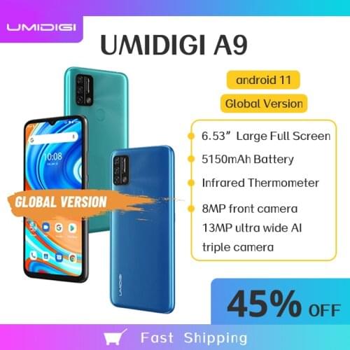 UMIDIGI A9 Global Version 3GB+64GB Triple Camera 13MP Android 11 Helio G25 Octa Core 6.53" HD+ 5150mAh Dual SIM Cellphone