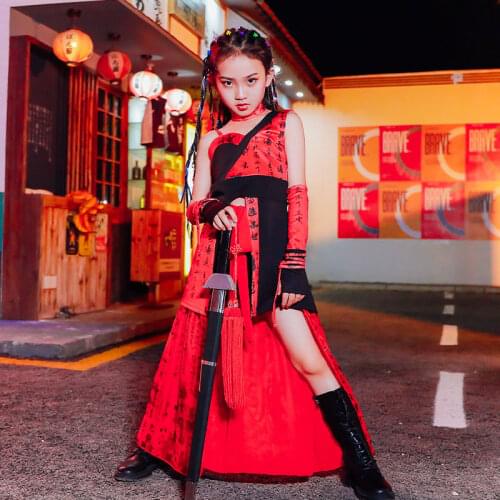Chinese Style Jazz Dancer Outfit Catwalk Show Costume Festival Clothing Red Girl Sets Stage Costume Cheerleader Uniform DL8230