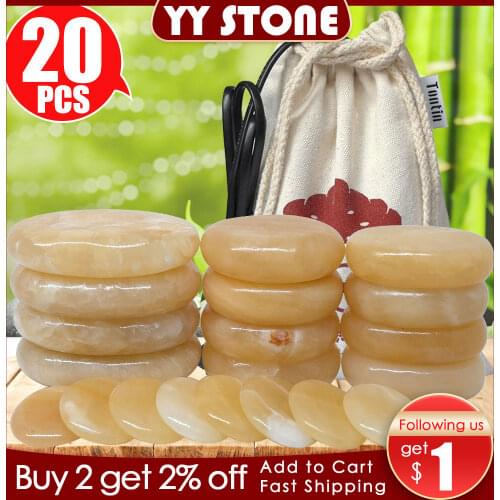Tontin 20pcs/set Topaz Hot stone massage set basalt massage stones Salon set SPA Tool Heater Bag Health Care round stone