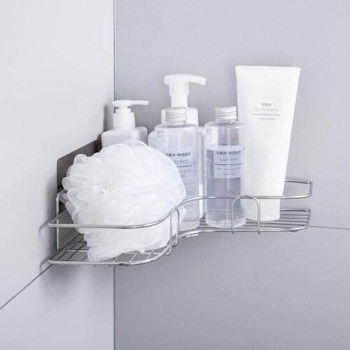Stainless Steel Bathroom Corner Caddy Shower Holder Rack Puch Free Metal Wall Storage Shelf