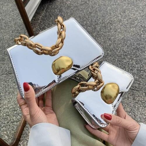 Womens Bags Mini Clutches Pu Leather Thick Chain Handbags For Women Small Crossbody Bag Cute Shoulder Purse Female Mini Satchel