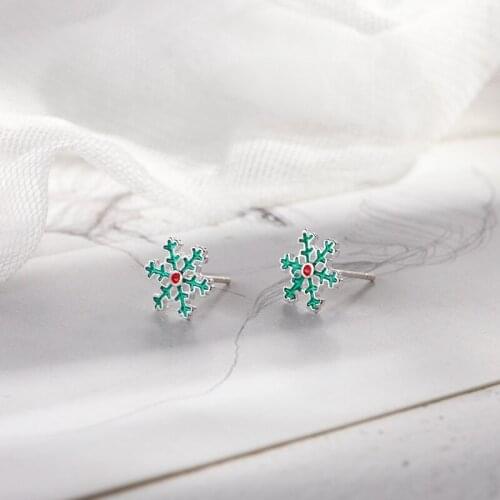 Wollet 925 Sterling Silver Snowflake Stud Earrings Female Personality and Lovely Christmas Series Ornaments Hypoallergenic