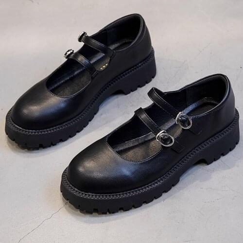 2021 New Autumn Mary Jane Round Head Shallow Mouth Low Heel Buckle Single Shoes Women Trend