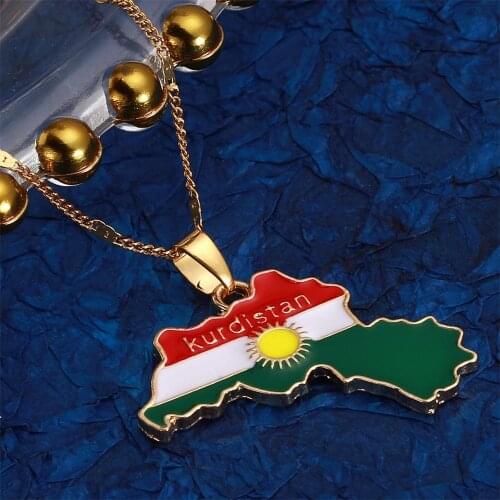 Gold Color Kurdistan Region Map Pendant Necklaces Koerdistan Map Chain Jewelry