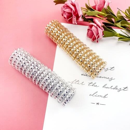 2PCS Golden Transparent Telephone Wire Hair Bands Silicon Rubber Spring Rubber Band Hair Scrunchie Girls Hair Accessories