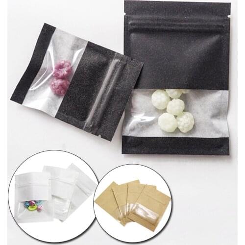 20pcs Small Ziplock Kraft Paper Pack Bags Clear Window Cookies Biscuit Doypack Zipper Storage Pouch Accessory