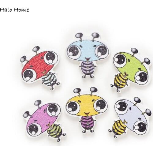 30pcs Cute Ant Wood Buttons Sewing Scrapbooking Gift Home Handwork Clothing Decor Cartoon DIY 25mm