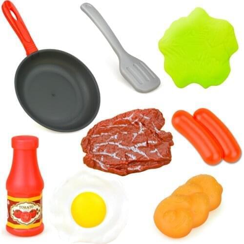 8pcs Fake Foods Kitchen Toys for Kids Girls Simulation Pretend Play Kitchenware Set Pot Steak Vegetable Bread Toy for Baby