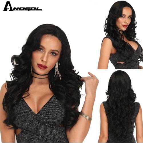ANOGOL 613 Platinum Blonde Black Copper Synthetic Lace Front Wig Long Body Wave Wig Heat Resistant Futura Fiber for Women