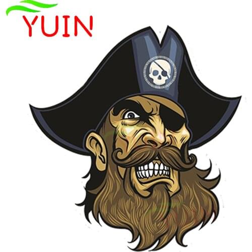Bearded Pirate Jolly Roger Personality Car Sticker Lovely Fine Decal Fashion PVC Motorcycle Decoration Sunscreen Decals 13*12cm