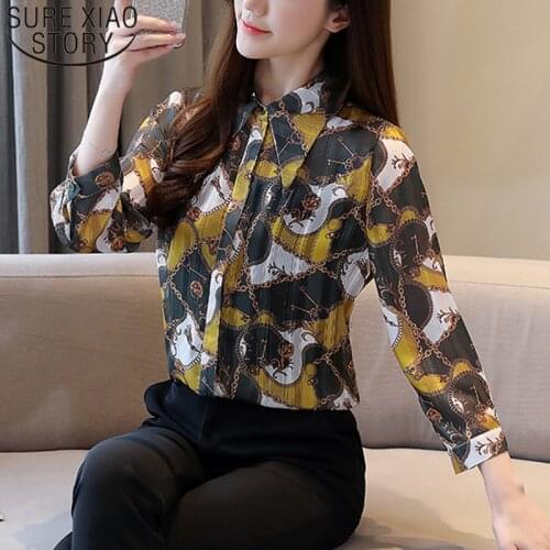 Blusas Mujer De Moda 2020 Korean Fashion Clothing Chiffon Button Print Womens Blouse Elegant Vintage Floral Women Tops 8520 50