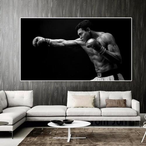 Boxing King Ali Canvas Painting Black White Art Posters and Prints Wall Pictures Modern Bedroom Room Home Decoration Pictures