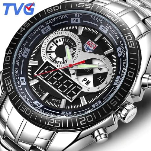TVG Brand Digital Watch Men Sport Waterproof Quartz Clock Analog Fashion Luminous LED Watch Wristwatches Relogio Masculino xfcs
