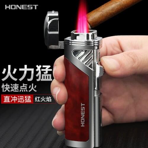 Honest Personality multi-functional cigar knife four straight lighter, creative wood grain red lighter