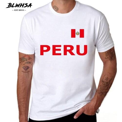 BLWHSA Peru T Shirt White Summer Fashion Peru Flag Print T-shirt Creative Men Short Sleeve Tee Shirt Size XS-XXL