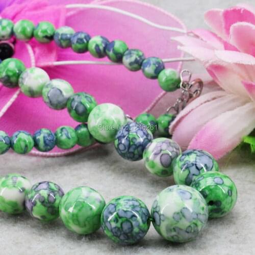 Hot Sale Green Tower Necklace Chain Riverstones Rain Flower Rainbow Semi-precious Stone Women Girls Gifts 6-14mm Fashion Jewelry