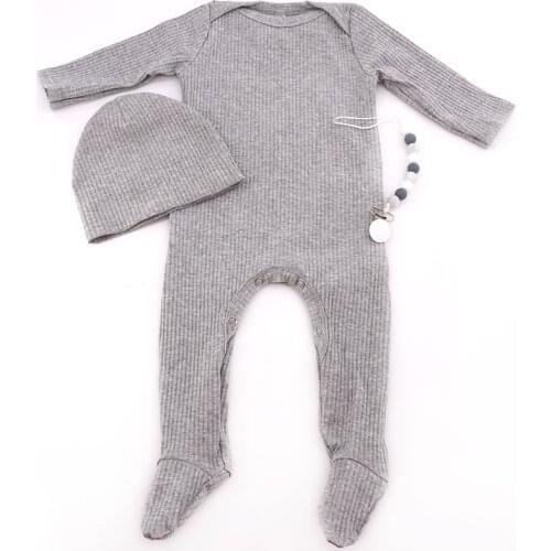 Newborn Baby Girls Striped Cotton Bodysuit Romper With Baby Pacifiers Clips set New Baby Boy Clothes Accessories Childs Pajamas