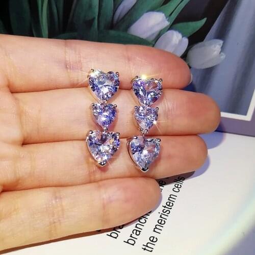 Huitan Newest Heart Earrings for Women Brilliant Crystal Cubic Zirconia Love Earrings Wedding Engagement Fashion Jewelry 2021