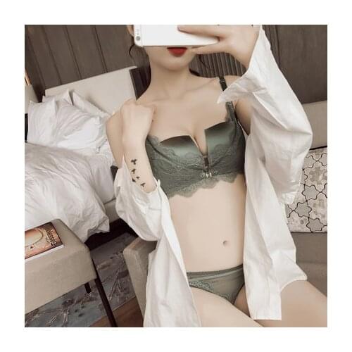 Sexy Deep V Lace Edge Unmarked Ring Bra Set Four-corner Cup Comfortable Gathering Underwear Lingerie Set Sexy panty set