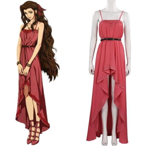 Final Fantasy 7 Remake Aeris Cosplay Aerith Gainsborough Costume Halloween Carnival Suspender Dress Suit