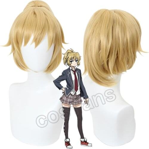 Mayuko Nise Cosplay Wig Anime Tenkuu Shinpan High-rise Invasion Yellow Ponytail Hair Mayuko Nise Uniform Dress Stockings Suit