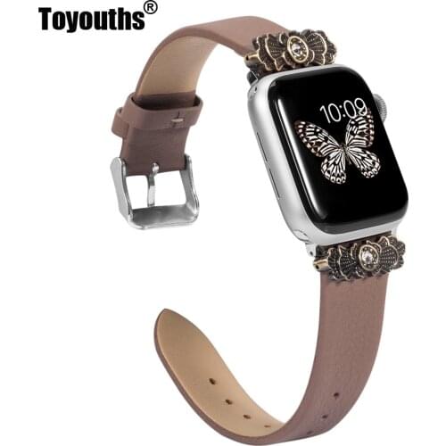 Soft Leather Band For Apple Watch 38mm 42mm iWatch Women Slim Metal with Unique Decorated Design Strap For iWtch Series 4 3 2 1
