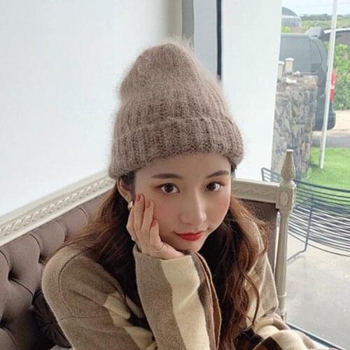 2021 NEW Women Hat Baggy Bonnet Beanies Female Rabbit Hair Knitted Winter Hats Soft Striped Cashmere Knitted Beanie FASHION hat