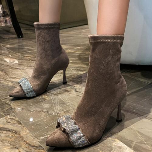 2021 New Winter Fashion Pointed Toe Party Warm Sexy High Heels Ankle Boots Thin Heels Chelsea Boots Dress Pumps Mujer Zapatos
