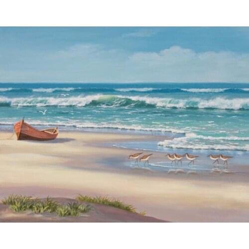 New 5D DIY Diamond Painting beach Sea boat Seabird Embroidery Full Square Diamond Cross Stitch Rhinestone Mosaic Painting decor