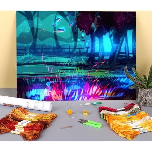 Scenery Wind Printed Water-Soluble Canvas 11CT Cross Stitch Embroidery Kit DMC Threads Knitting Needlework Craft Counted