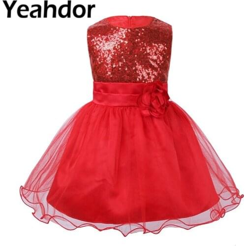 Infant Baby Girls Sleeveless Sequins Mesh Flower Girls Dress Newborn Pageant Wedding Birthday Party Dress Vestidos 3-24 Months