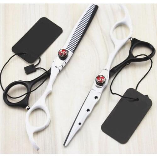 Professional Japan 440c 6 inch White hair cutting scissors haircut thinning barber makas haircutting shears Hairdresser scissors