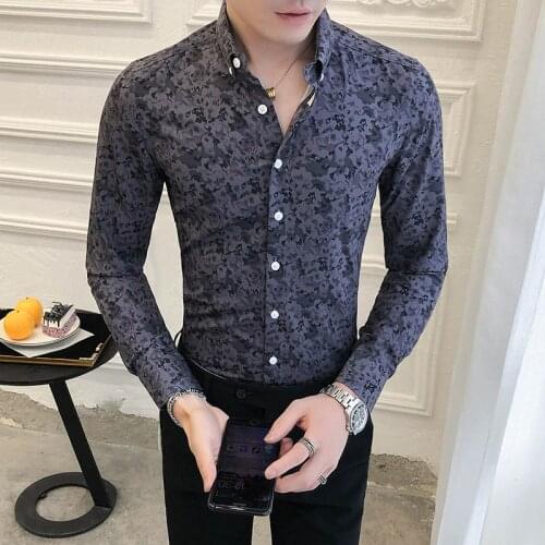 Full Print Shirts for Men 2021 New Slim Fit Long Sleeve Shirt Casual Vintage Camisa Masculina High Quality Party Male Clothing