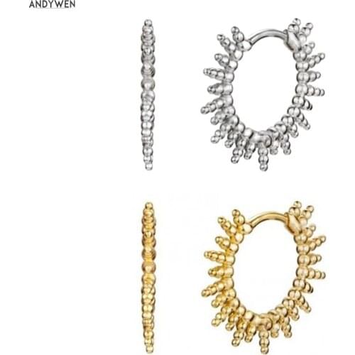 ANDYWEN 925 Sterling Silver 11.5mm Gold Hoops Piercing Huggies Earring 2020 Fashion Rock Punk Luxury Jewelry Spike Circle Loops