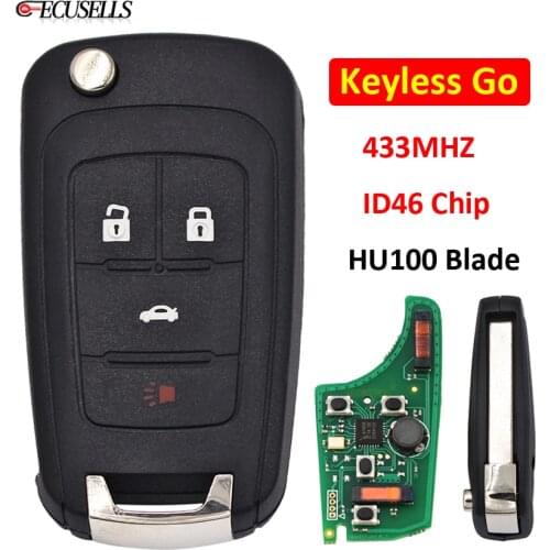 Folding Flip Keyless-go Remote Smart Car Key 433Mhz ID46 Chip for Chevrolet Cruze Sonic Malibu Impala Equinox HU100 Uncut Balde