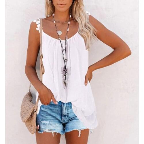 Women Summer Vest Floral Shoulder Straps Solid Color Sleeveless Loose Blouse Top Streetwear for Work Fashion Tees T-Shirts