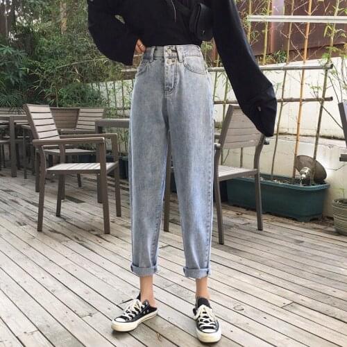 Spring Autumn Korean Version Women Elastic High Waist Straight Pants Loose Jeans Students Pants